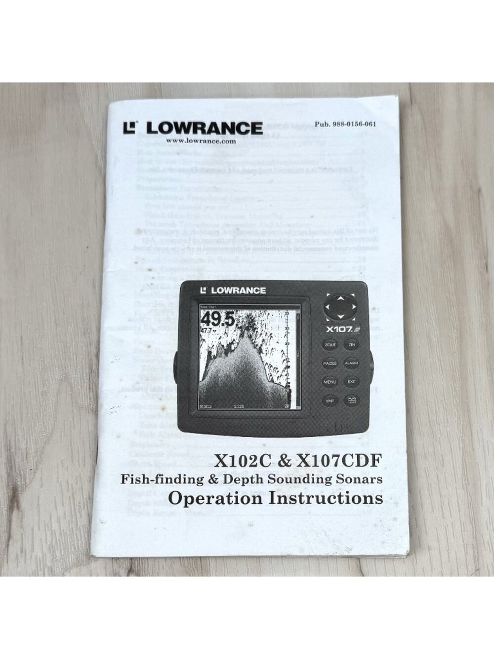 LOWRANCE X102C X107CDF Fish-finding Depth Sounding Sonars OPERATING INSTRUCTIONS